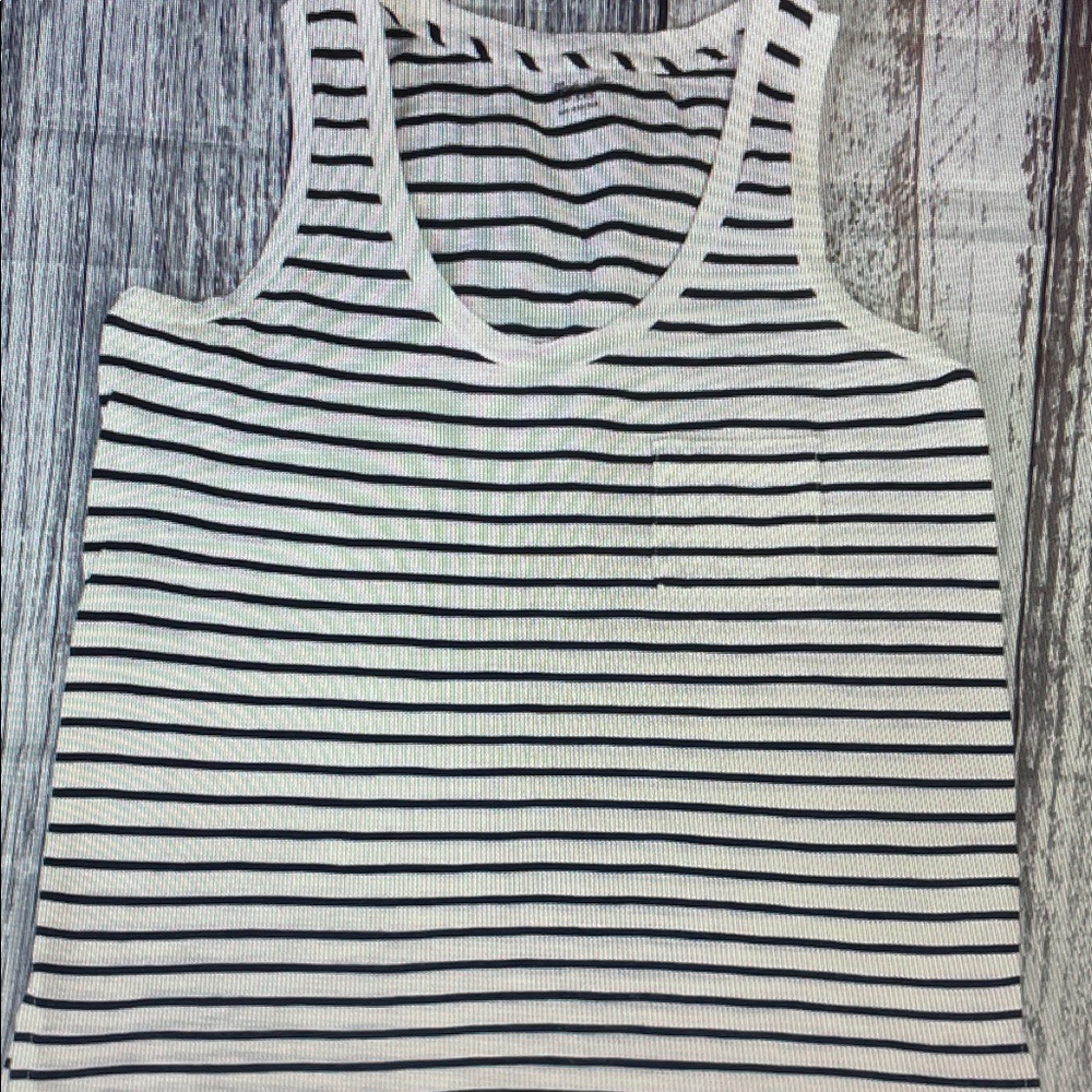 Madewell White and Black Striped Ribbed Tank Top